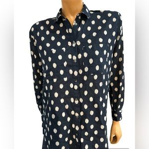 Madewell 100% Cotton Navy Ikat Polka Dot Button Down Shirt Size XS